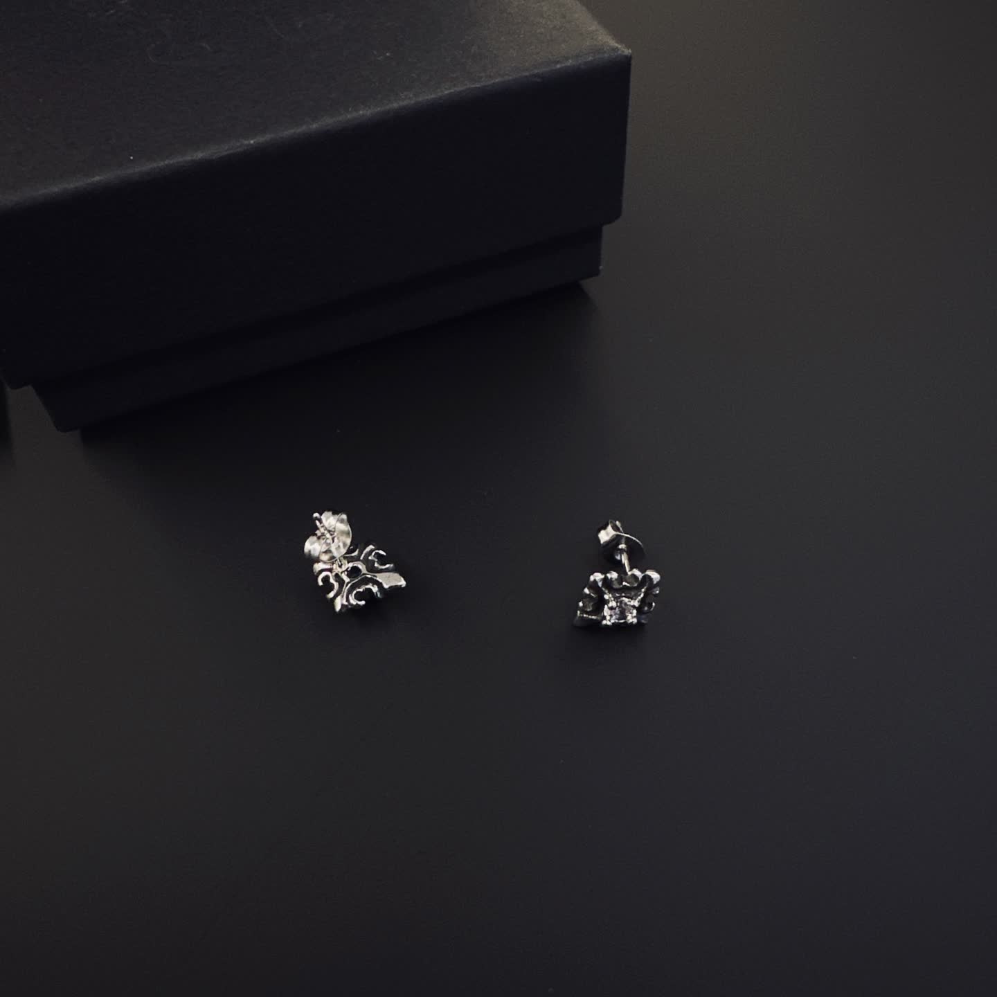 Chrome Hearts Silver Crown Stud Earrings